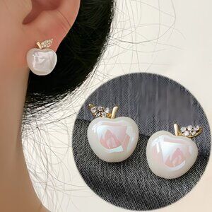 🍏50% OFF/3+...Chic Gold and Cream Apple Earrings